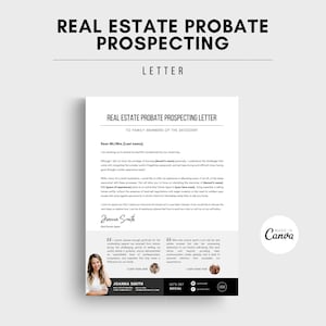 Real Estate Probate Prospecting Letter | Realtor Probate Farming | Canva Real Estate Templates | Realtor Prospecting Printable Editable