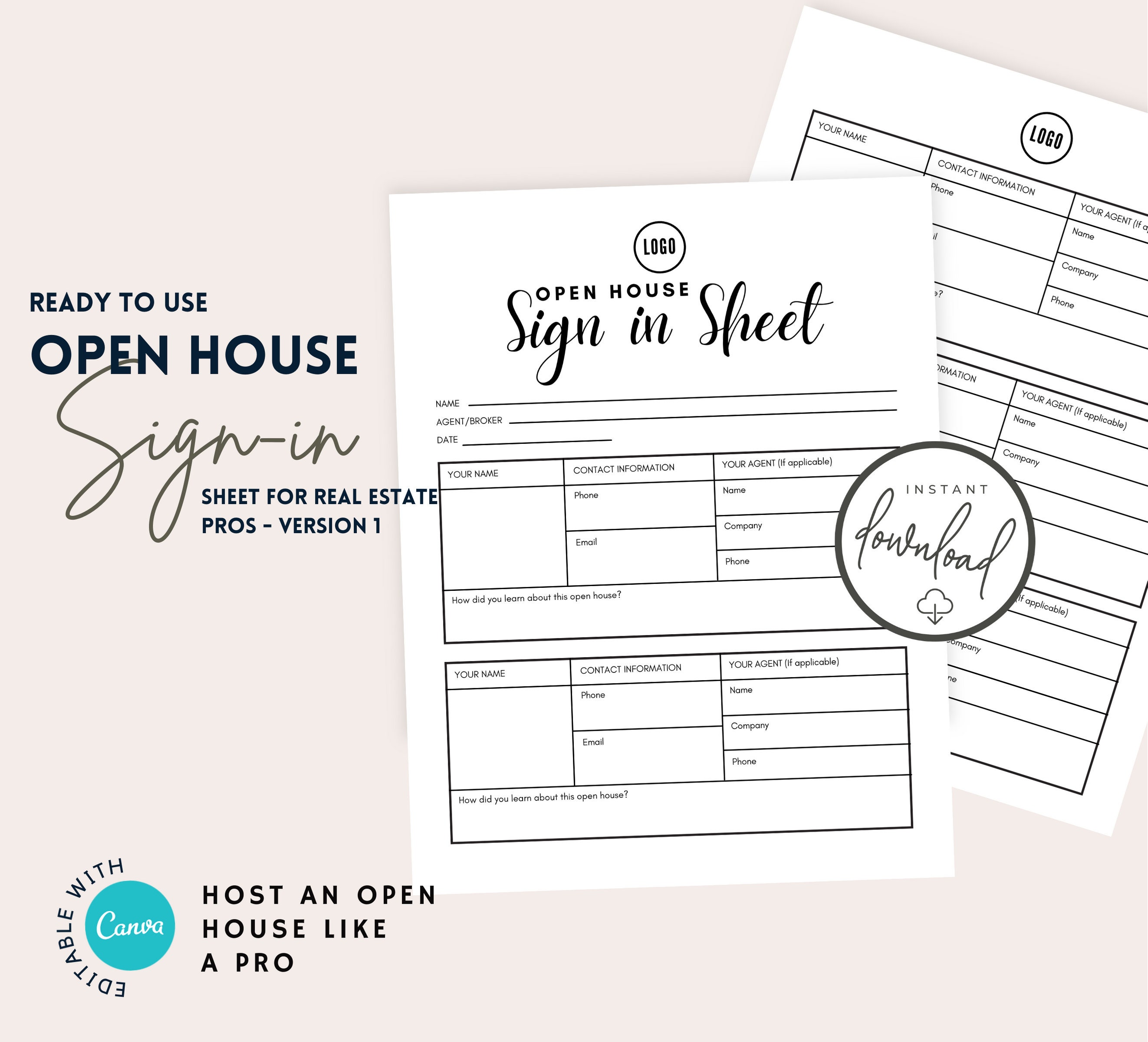 real estate open house sign in sheet template print go etsy