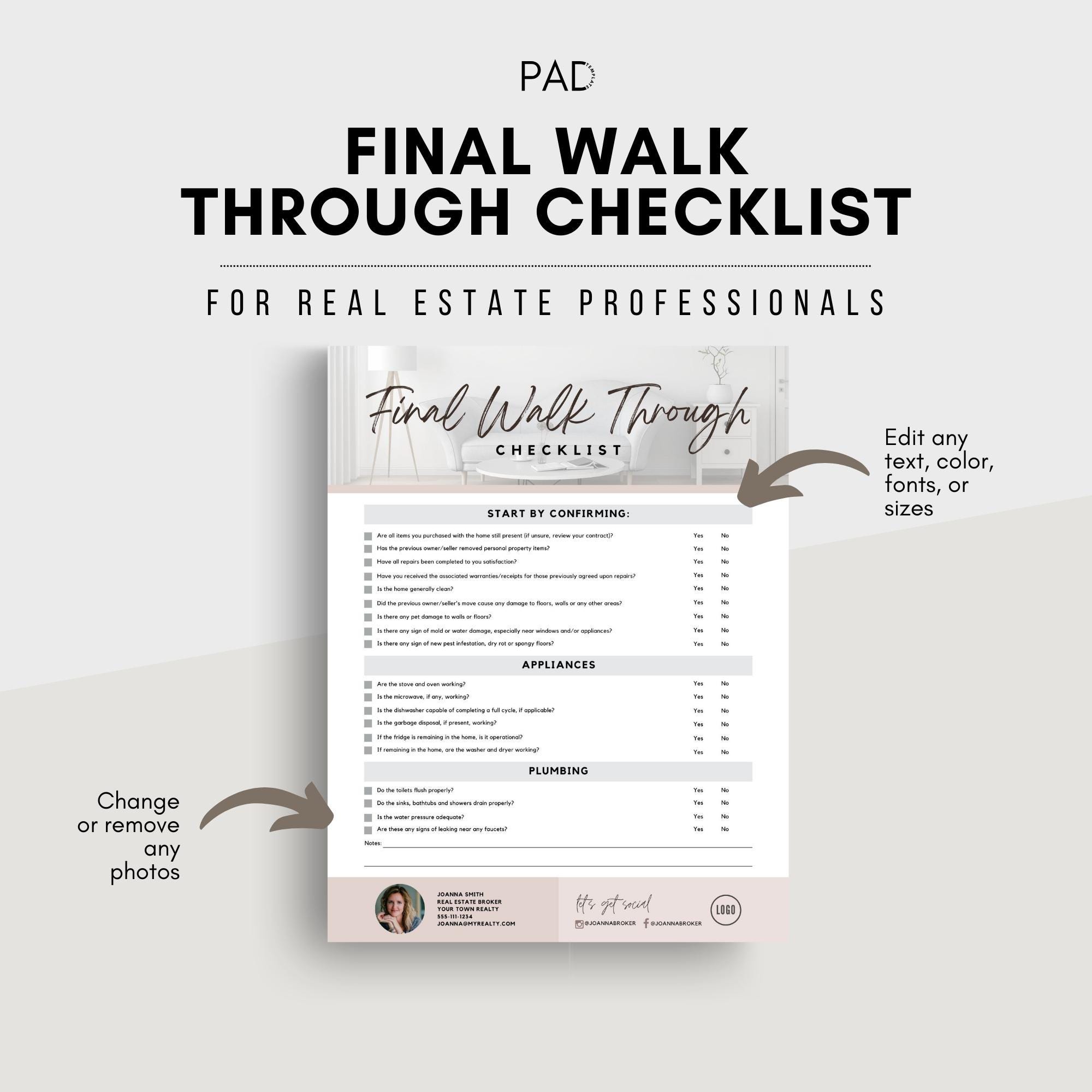 Realtor Final Walk Through Checklist: Editable Canva Template (PDF) - Etsy