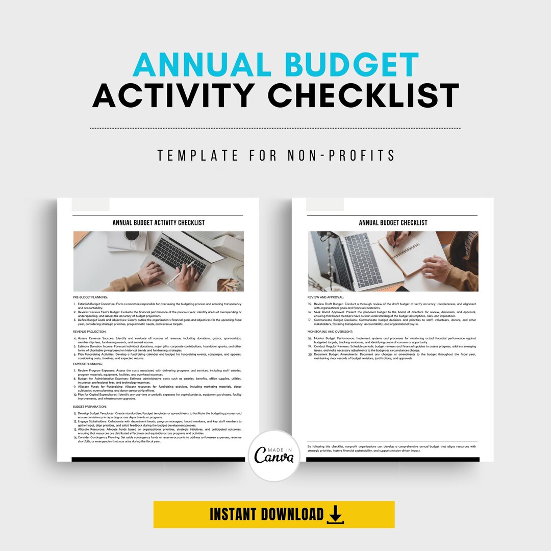 Annual Budget Activity CHECKLIST Template for Nonprofits | Budget ...