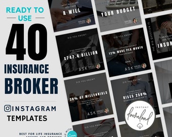 Insurance Broker Posts | Insurance Agent Instagram Posts | Life Insurance CANVA Templates Editable | Social Media Marketing | Bestseller