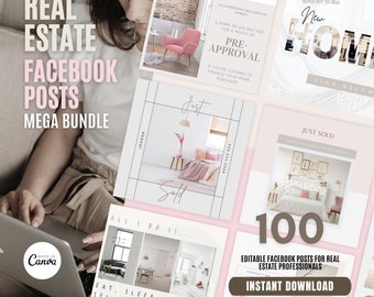 100 Facebook Posts for Realtors | Editable | Real Estate Agent Marketing | CANVA Templates | Real Estate Graphics | Realtor Social Media