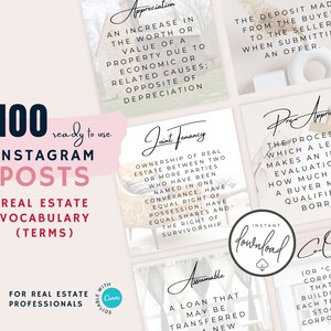 100 Editable BUNDLE Real Estate Terms Instagram Posts for Realtors Real ...