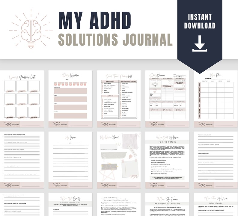 ADHD Journal Printable Journal ADHD Planner Prioritize, Organize, De-stress, Re-frame Strategies ...
