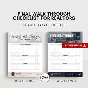 Realtor Final Walk Through Checklist: Editable Canva Template (PDF)