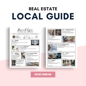 May include: A printable real estate local guide for Brooklyn, New York. The guide features a list of 10 local destinations to explore, including a museum, coffee shop, brunch spot, local eateries, bike trail, library, farmer's market, amusement park, brewery, and park. The guide is designed to help people discover the best places to visit in the neighbourhood.