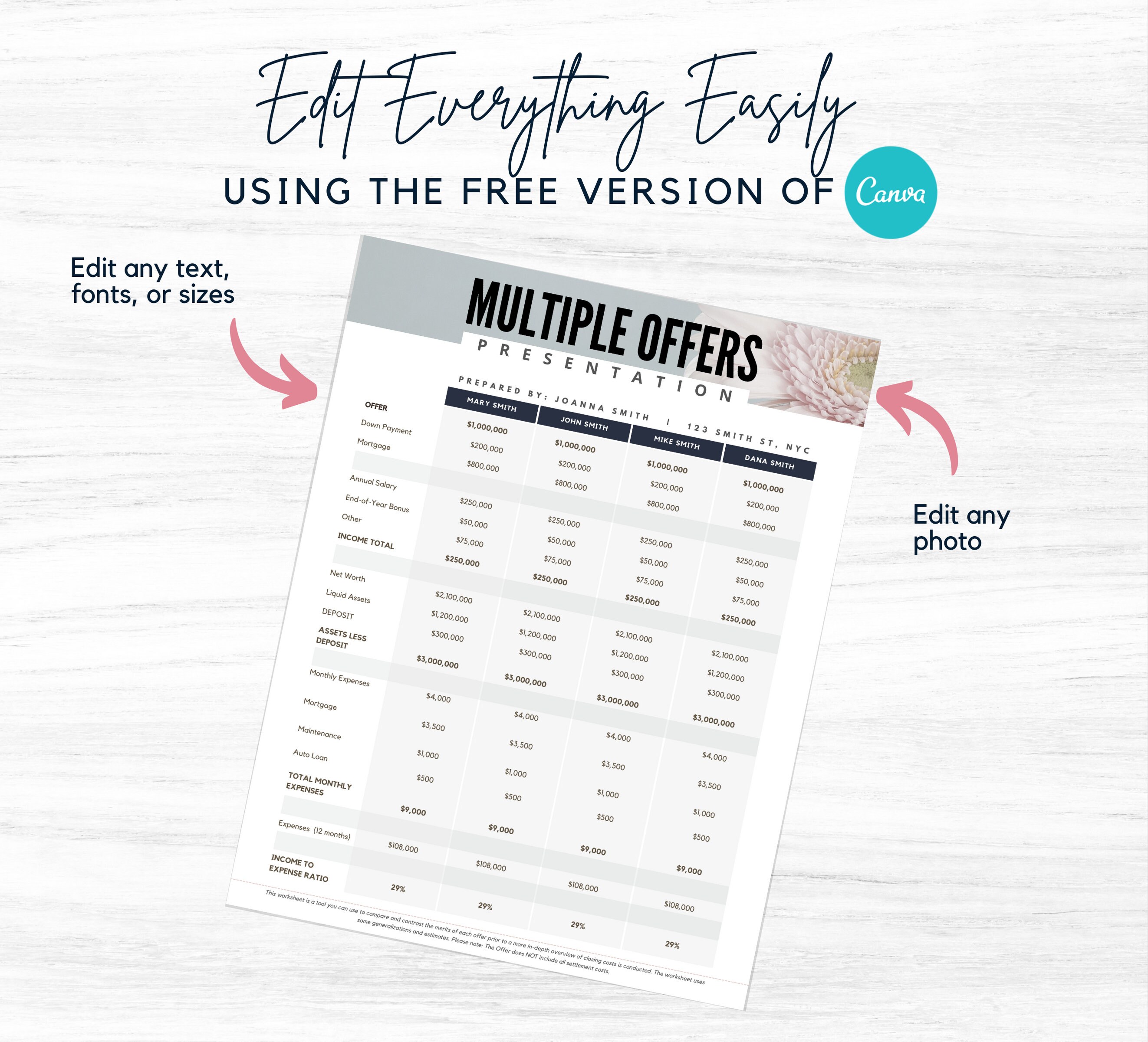 multiple-offer-comparison-worksheet-real-estate-marketing-etsy-australia