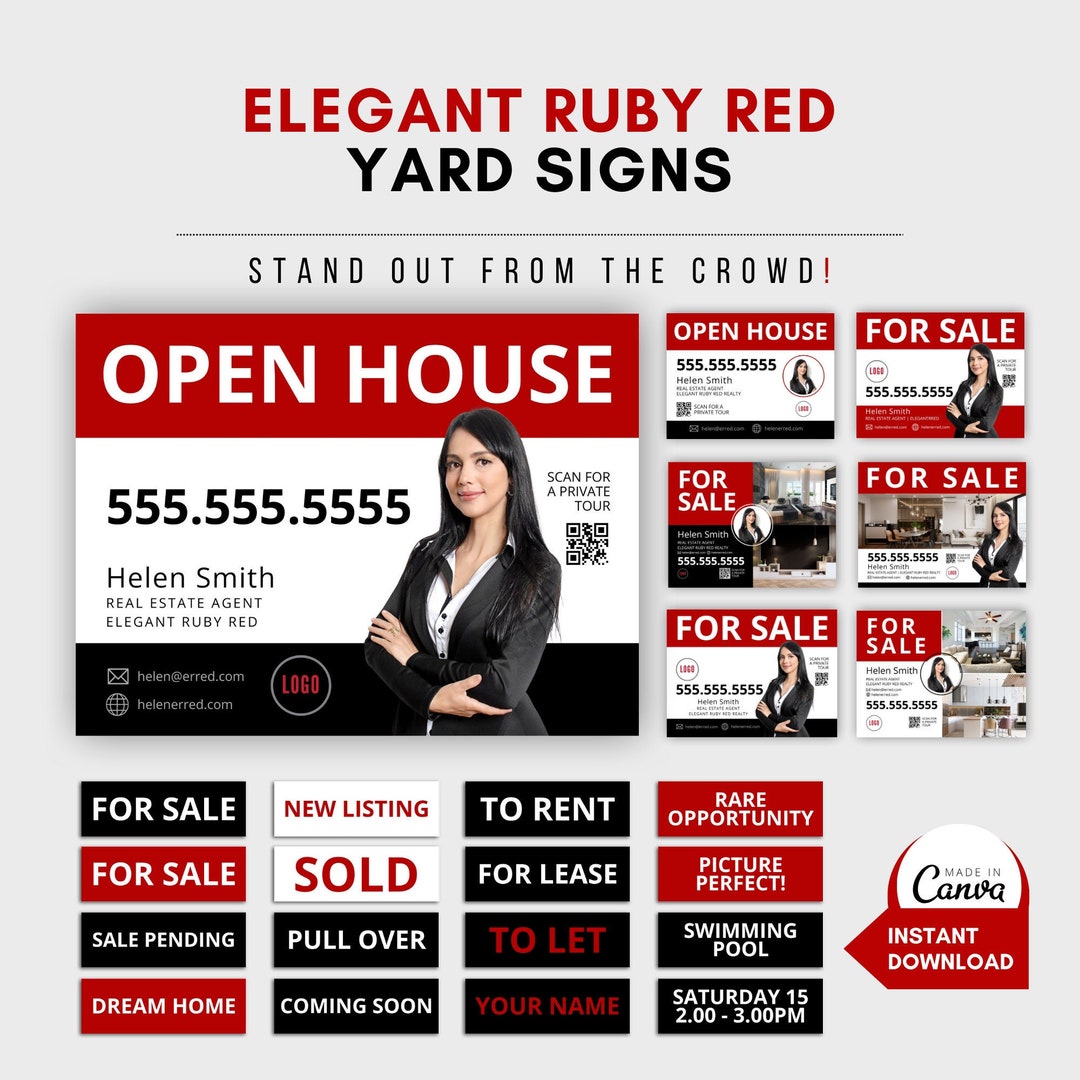 Ruby Red Realtor Yard Sign Template: KW Agent Design (canva Editable ...