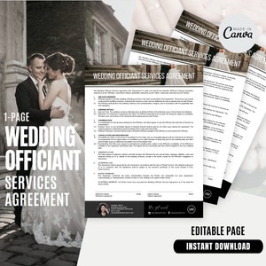 Super Short, Effective, Only 1 Page Editable Wedding Officiant Contract  | Printable Wedding Officiant Agreement | Bestseller CANVA Template