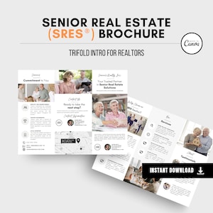 SRES Realtor Brochure | SRE SRES Realtor Marketing Brochure | Senior Real Estate Specialist | Canva Template for Senior Home Sale Downsizing