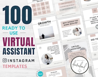 Virtual Assistant Instagram Posts: 100 Canva Templates (Digital Download)