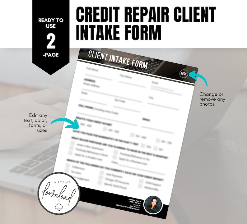 Credit Repair Client Intake Form for Creditors Brokers Loan Officers Editable Template Instant