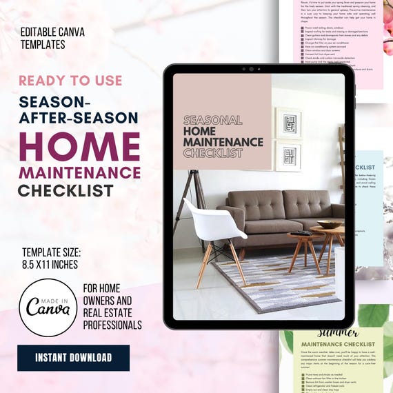 Realtor Home Maintenance Checklist: Seasonal Canva Templates (PDF Printable)
