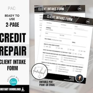 Credit Repair Client Intake Form for Creditors Brokers Loan Officers | Editable Template | Instant Download | Printable PDF CANVA Bestseller