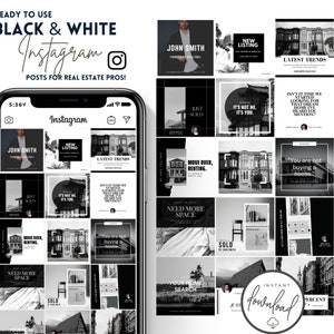 Editable Black and White Elegant Instagram Posts for Realtors | Real Estate Agent  Marketing | CANVA Templates Bestseller Social Media Pack