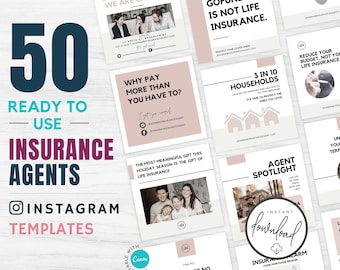 50 Insurance Broker Posts | Insurance Agent Instagram Posts | Life Insurance CANVA Templates Editable | Social Media Marketing | Bestseller