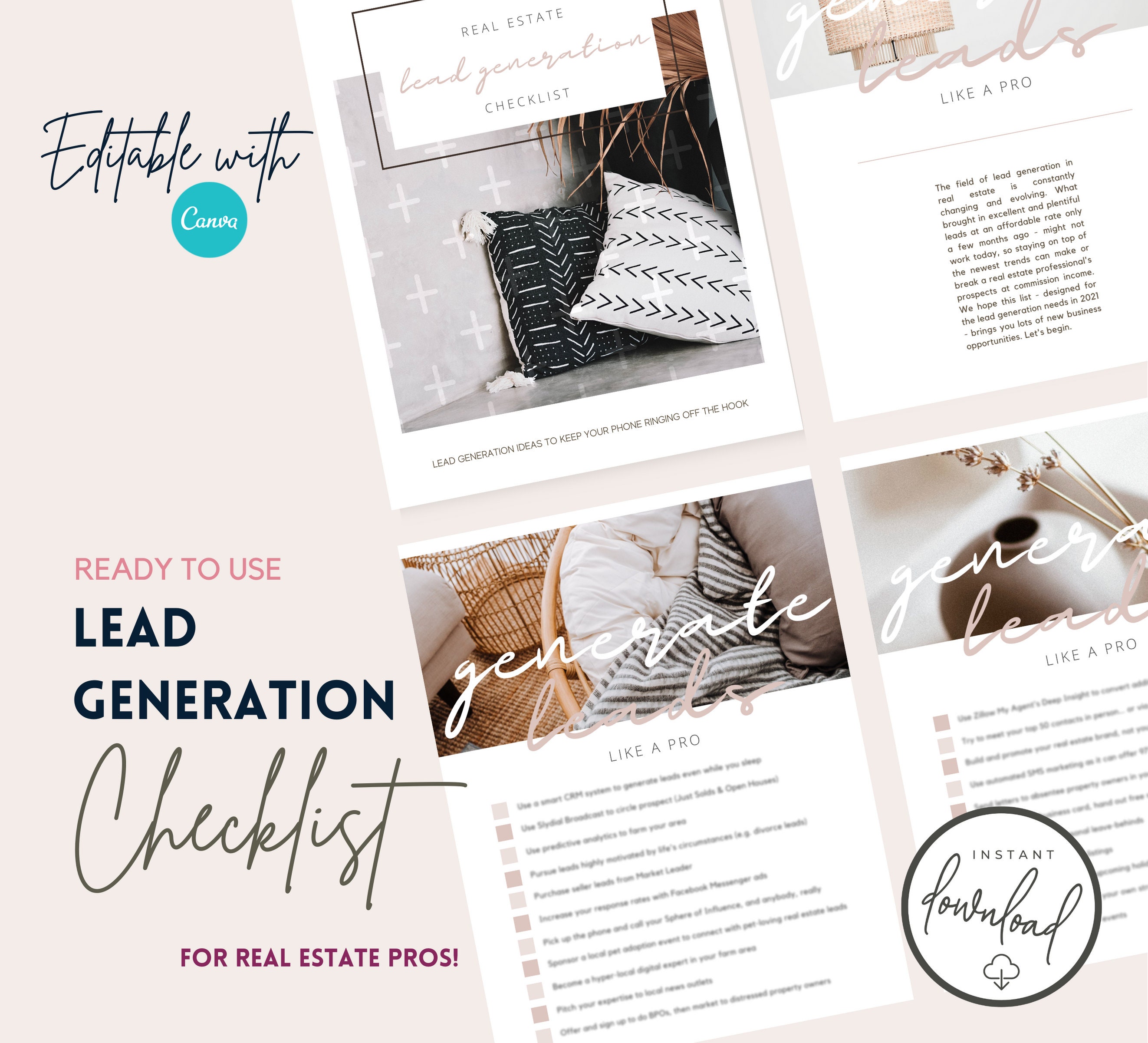 Real Estate Lead Generation Checklist, Realtor Marketing Printable PDF