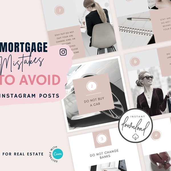 Mortgage Mistakes to Avoid- Instagram Posts for Mortgage Brokers | Broker Marketing | Real Estate Templates | Social Media BLUSH | Canva