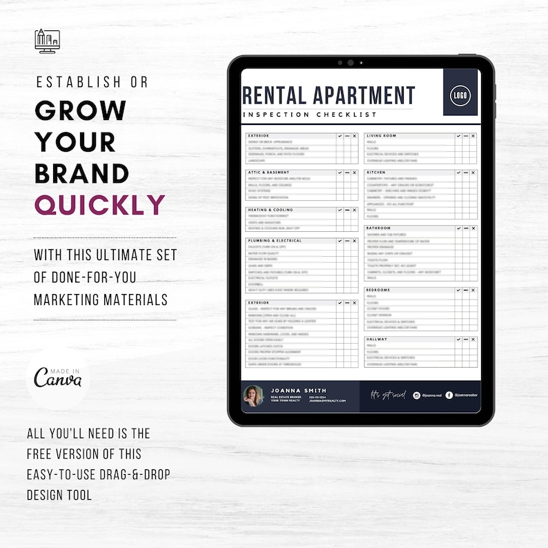Rental Apartment Inspection Checklist: Realtor Canva Template (digital ...