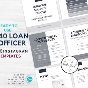 40 Loan Officer INSTAGRAM Posts | Loan Officer Marketing | Mortgage Branding Marketing | Real Estate Bestseller CANVA Editable Social Media