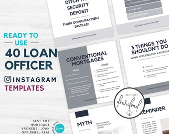 Loan Officer Instagram Posts: Mortgage Marketing Templates (CANVA Editable)