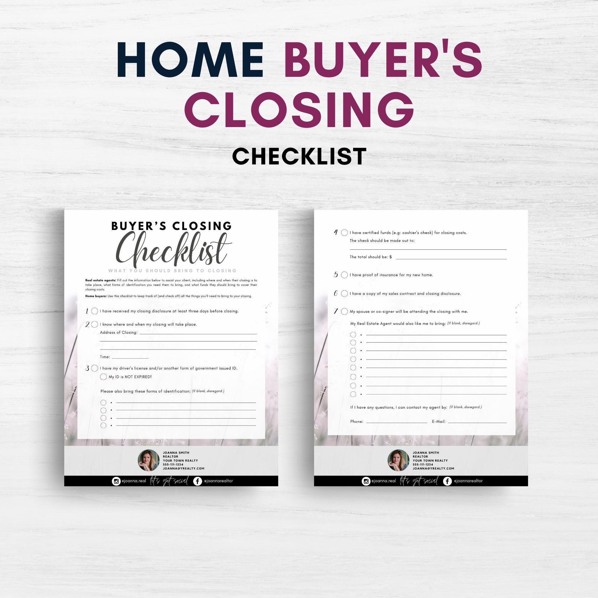 Real Estate Buyer Closing Checklist: Realtor CANVA Template (printable ...