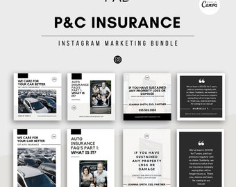 Ultimate P&C Insurance Marketing Bundle | Auto Insurance Agent Social Posts | Property Casualty Marketing CANVA Templates Social Bestseller