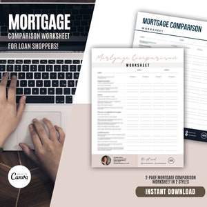 Real Estate Mortgage Comparison Worksheet | Realtor Marketing | Canva Template | Mortgage Worksheet | Real Estate Tools | Mortgage Shopping
