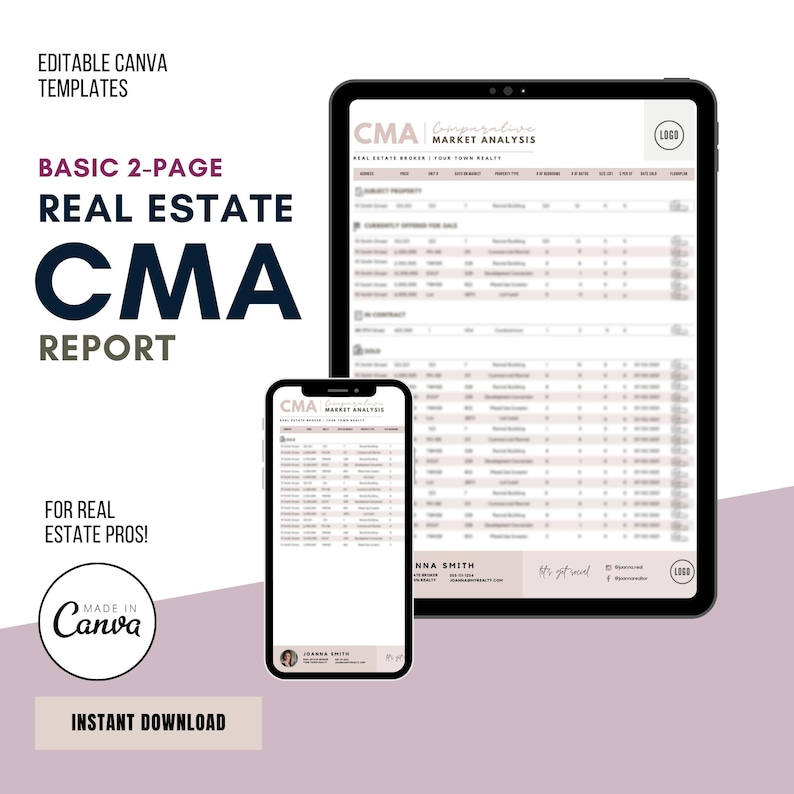 Real Estate CMA Template: Blush Realtor Marketing (canva Editable ...