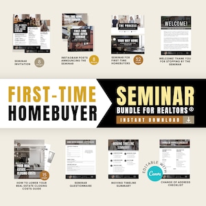 ULTIMATE First-Time Home Buyer SEMINAR for Realtors | Real Estate Marketing | Mortgage Seminar Canva Worksheets,Instagram,FB,Mortages,Bundle