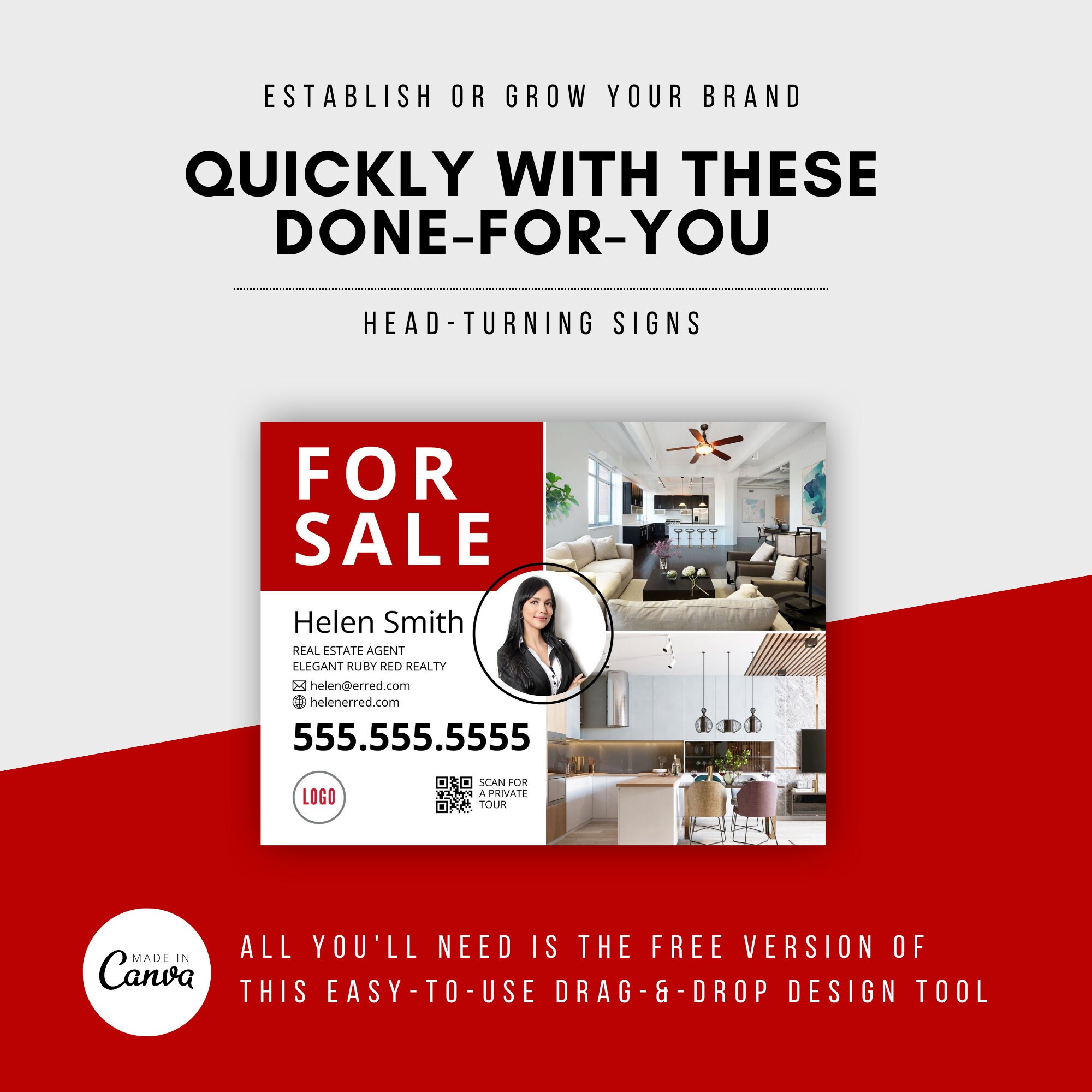Ruby Red Realtor Yard Sign Template: KW Agent Design (canva Editable ...
