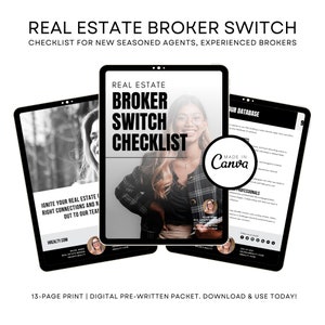 Experienced Agent Broker Switch Checklist | Realtor Switching Worksheet |  Broker Switch Plan | CANVA Template Bestseller | Brokerage Switch