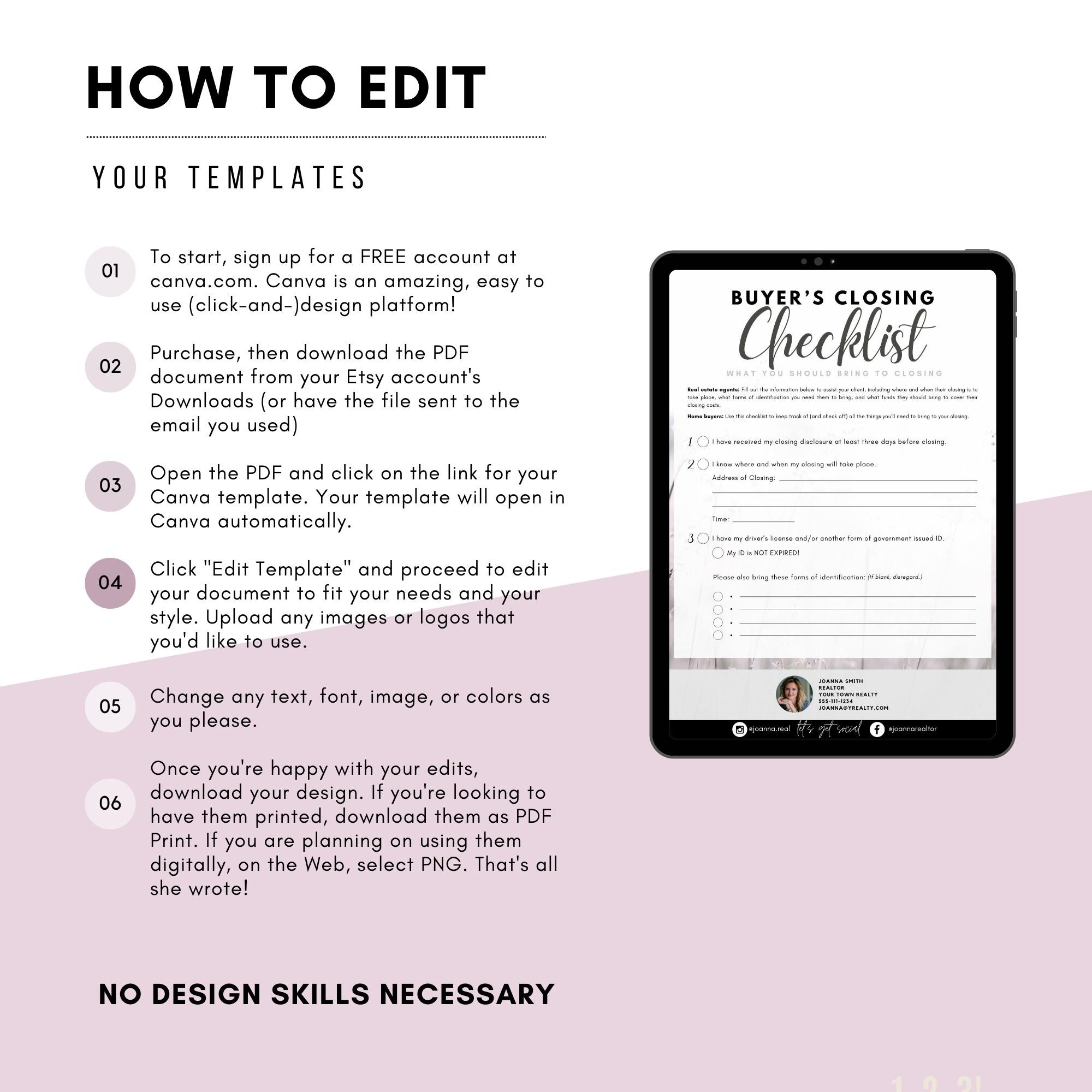 Real Estate Buyer Closing Checklist: Realtor CANVA Template (printable ...
