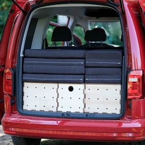 Caddy Camper Conversion Kit made of wood | Modular camping conversion for VW Caddy + Tourneo | Modular sleeping system made of boxes – Handmade in Germany