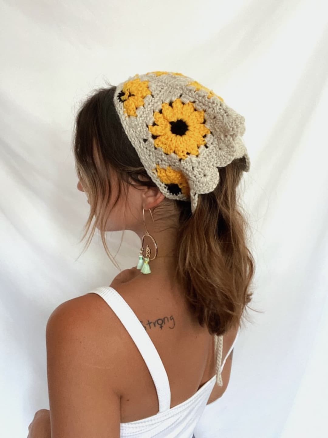 Crochet Sunflower Bandana Crochet Hair Scarf Etsy
