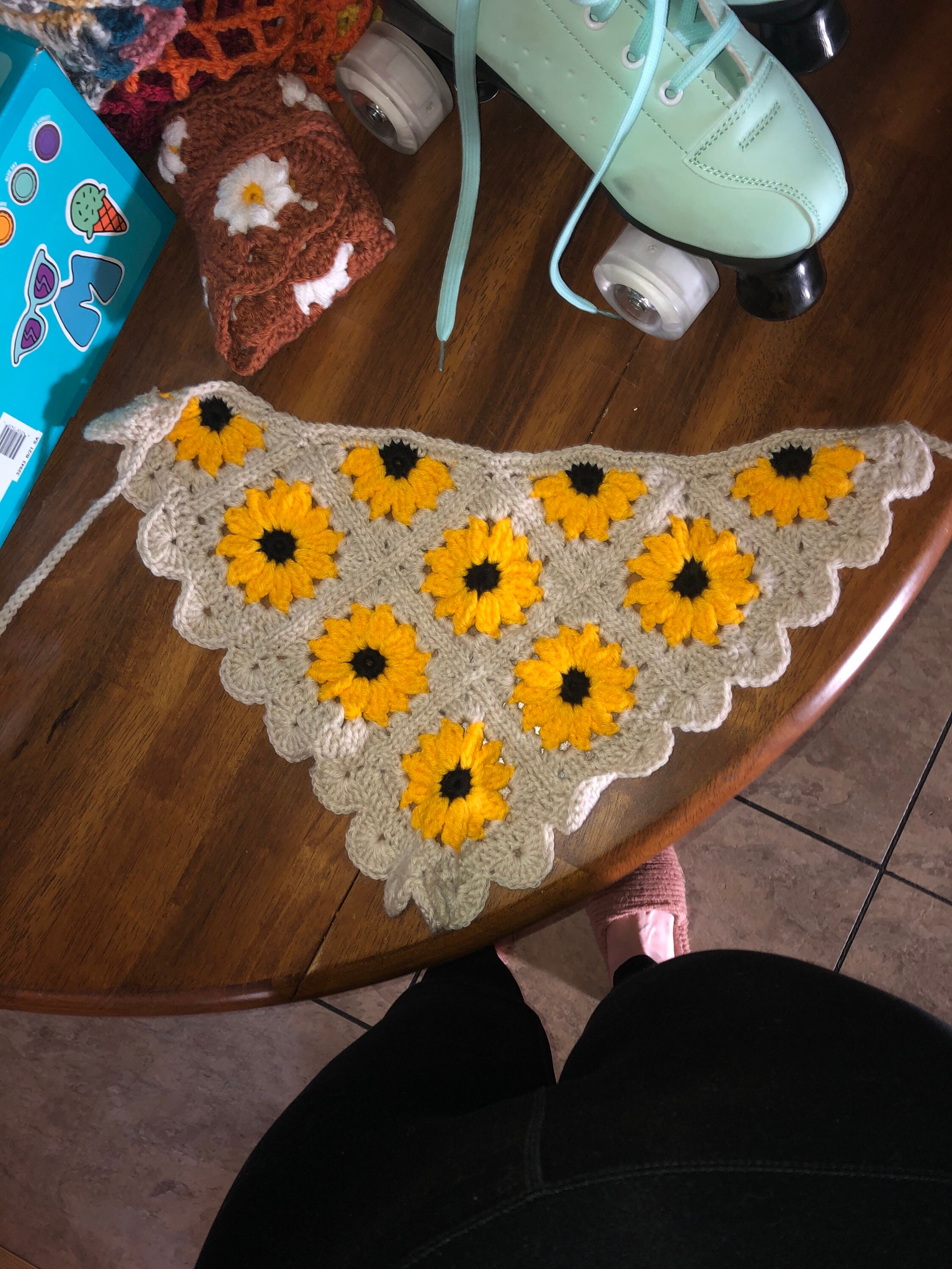 Crochet Sunflower Bandana Crochet Hair Scarf Etsy