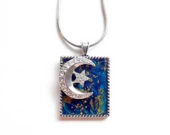 Boho celestial moon star sky pendant necklace