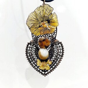 Boho spiritual flowers crystal geode tigers eye empowering pendant necklace