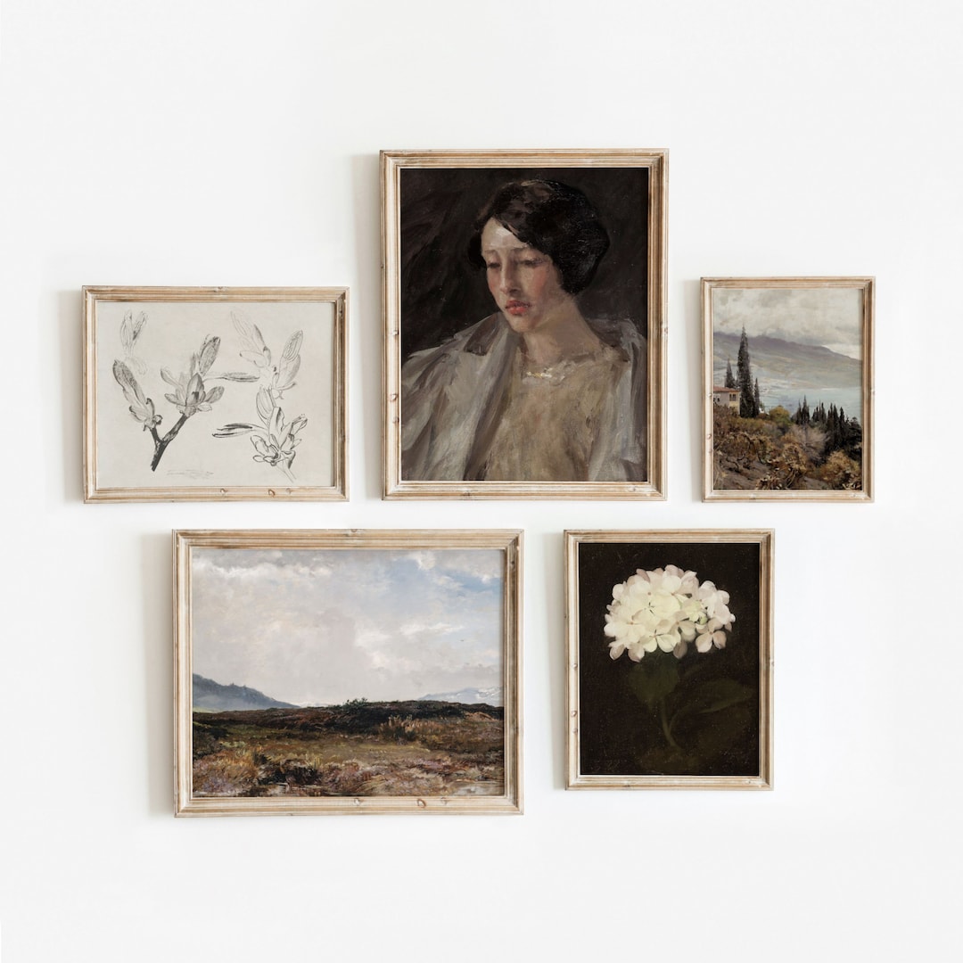 Set of 5 Vintage European Paintings Gallery Wall Art Set Etsy