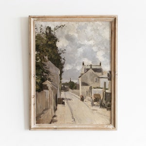 Pontoise | Vintage Franse Lane schilderij | Europees dorpskunstwerk | Digitale download | 764