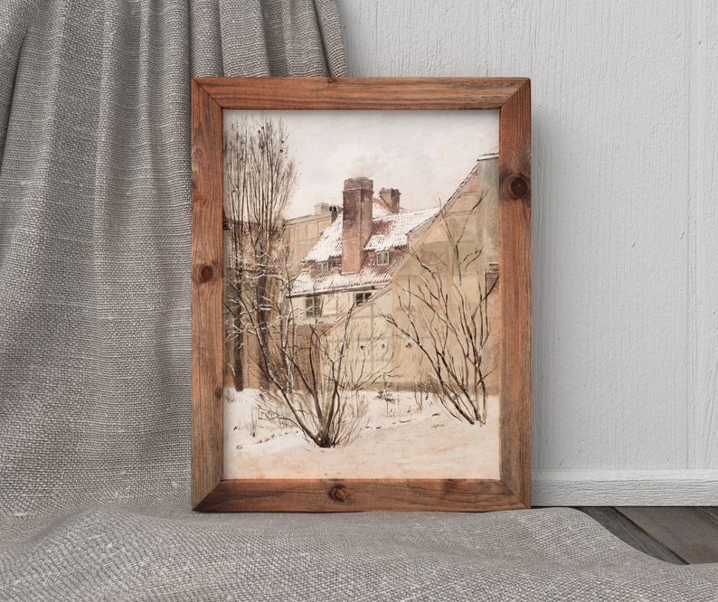 Garden in Winter Vintage Danish House Painting Winter Season Art Digital Download 393 image 2