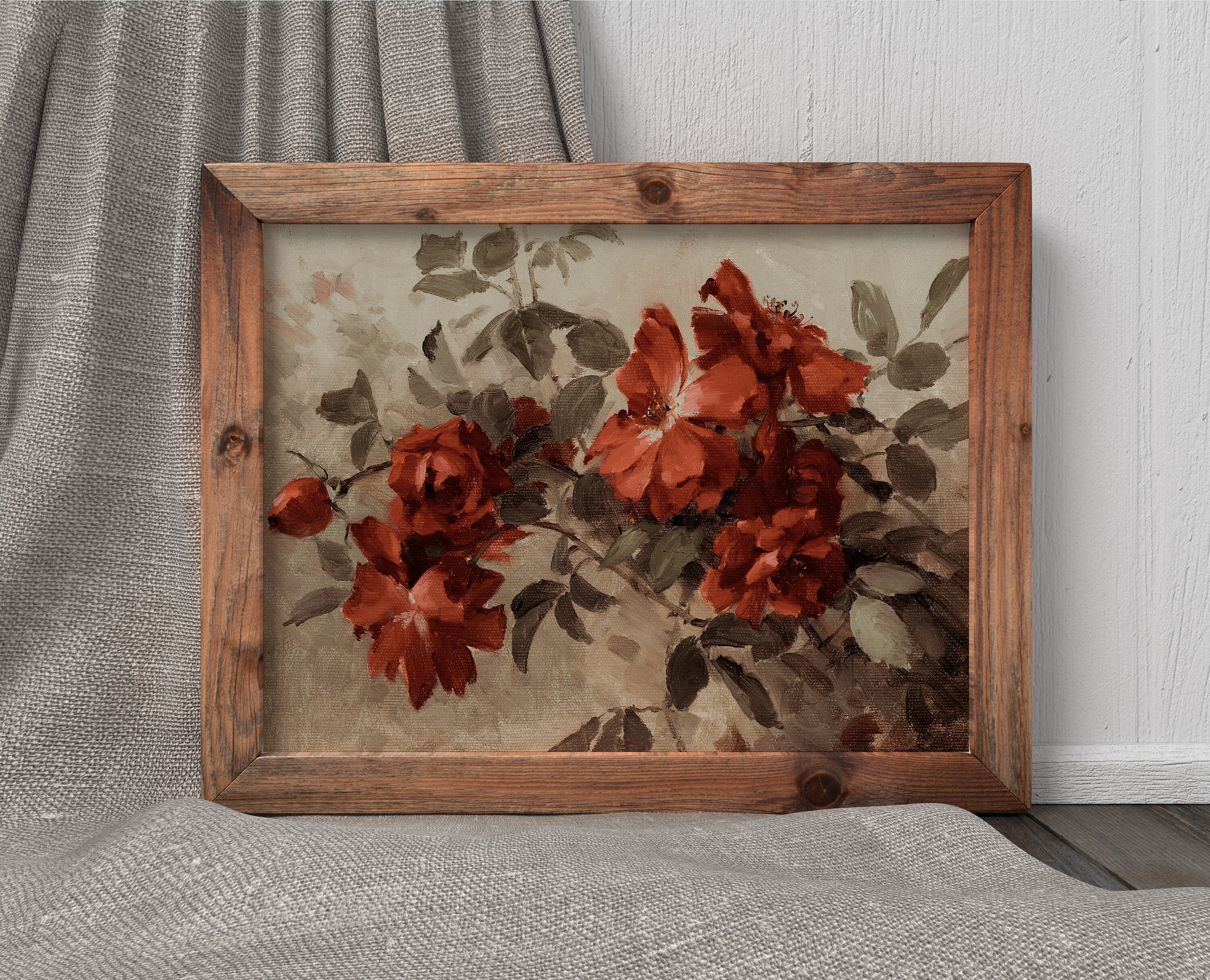 Tonal Roses Antique Roses | Vintage Tonal Flower Painting | Rose Bush Still Life ...