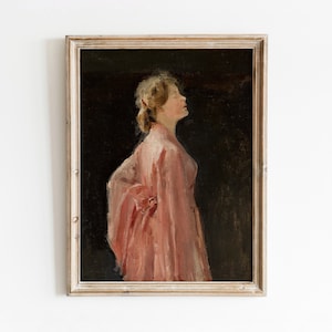 Woman in Pink Robe Vintage Lady Portrait Painting Pink Decor Art DIGITAL DOWNLOAD 145 imagem 1