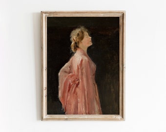 Woman in Pink Robe | Vintage Lady Portrait Painting | Pink Decor Art | DIGITAL DOWNLOAD | 145