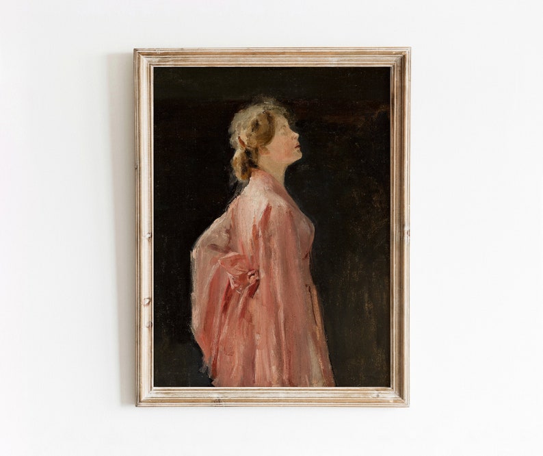 Woman in Pink Robe Vintage Lady Portrait Painting Pink Decor Art DIGITAL DOWNLOAD 145 imagem 1