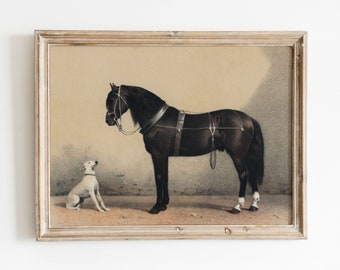 Horse + Dog Illustration | Vintage Animal Best Friend Artwork | Neutral Decor Painting | DIGITAL DOWNLOAD | 86