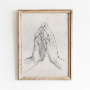 Hand Study | Vintage Hand Sketch Drawing | Fingertips Humans Touching | Printable Art | 96