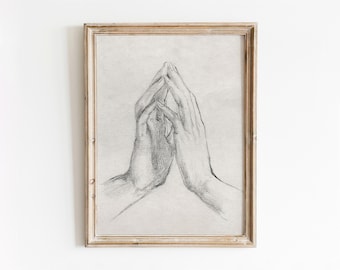 Hand Study | Vintage Hand Sketch Drawing | Fingertips Humans Touching | Printable Art | 96