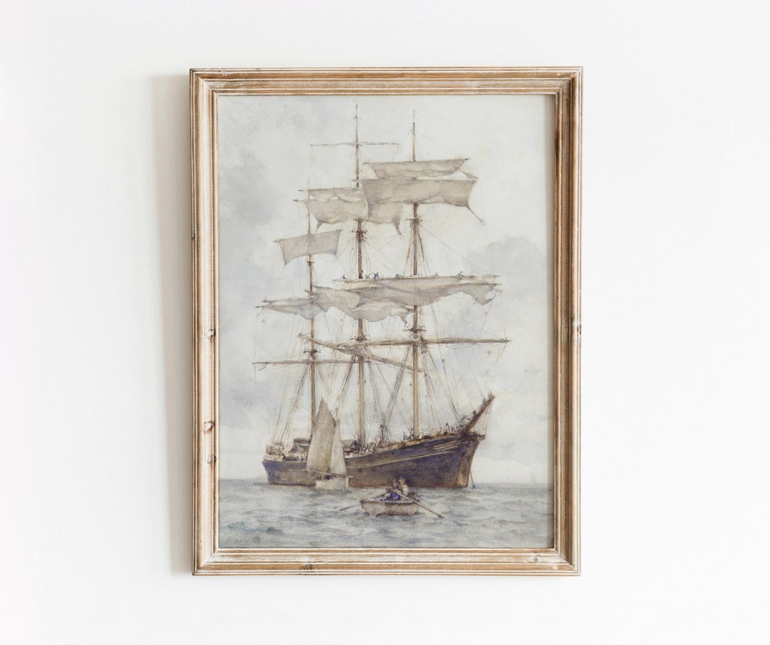 Ship Watercolor | Vintage Nautical Artwork | Sailing Maritime Painting ...