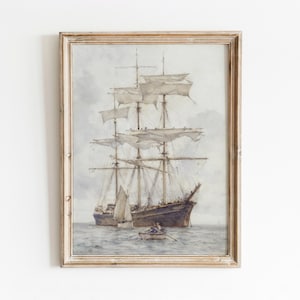 Ship Watercolor | Vintage Nautical Artwork | Sailing Maritime Painting | Digital Download | Printable Art | 206